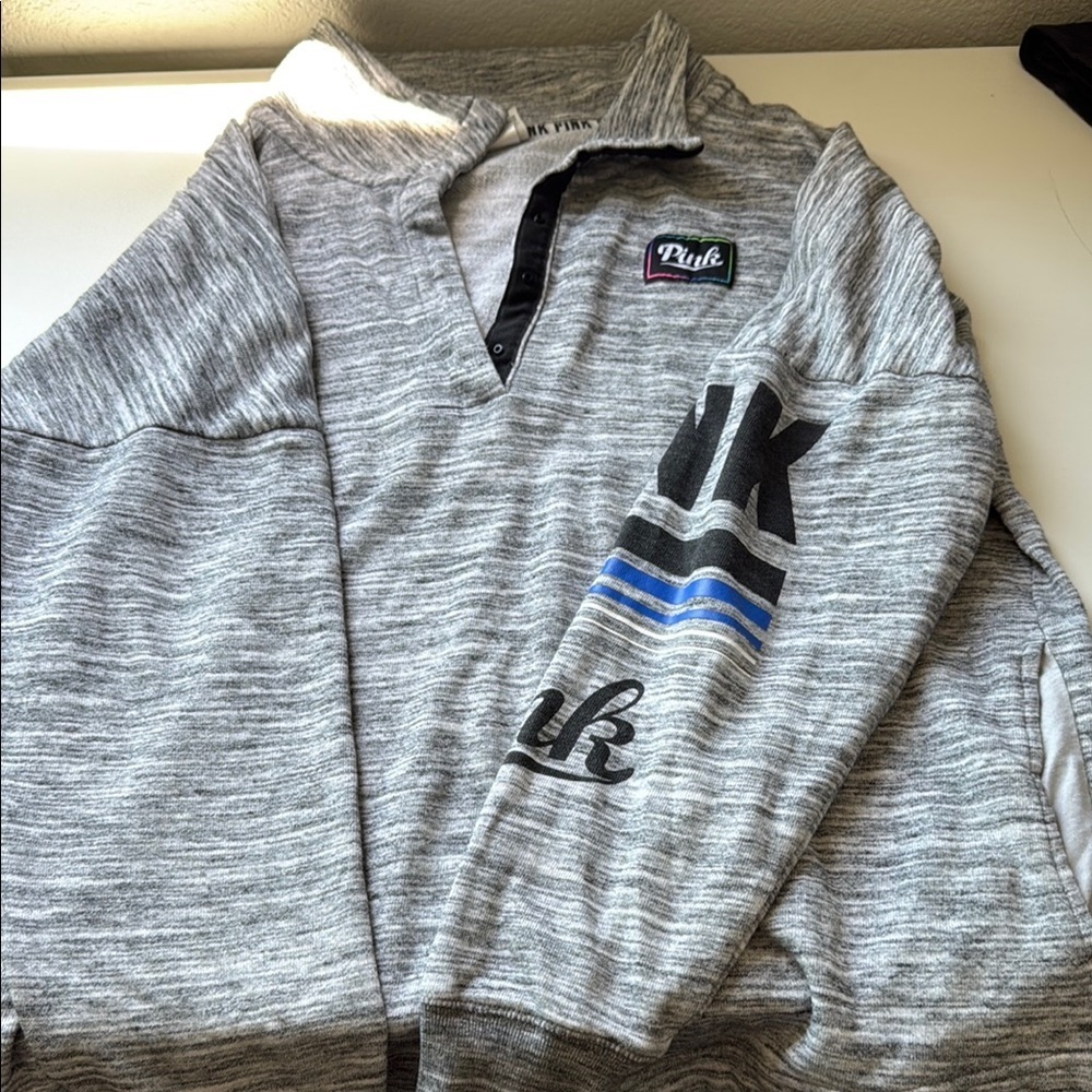 PINK Victoria's Secret Heathered Gray Pullover with Black Details